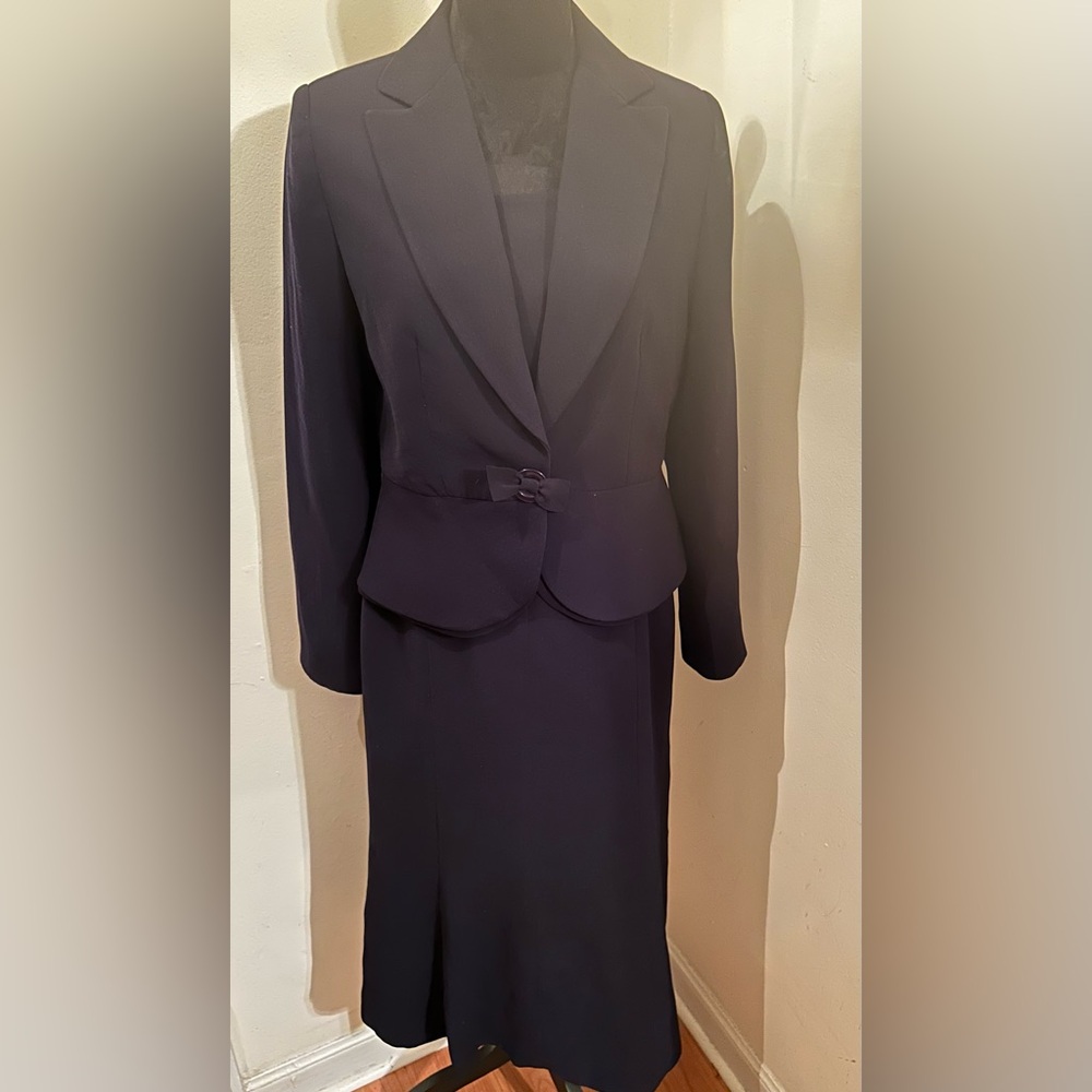 Olivianne Three-Piece Navy Blue Double Peplum Blazer Fishtail Skirt Suit Set